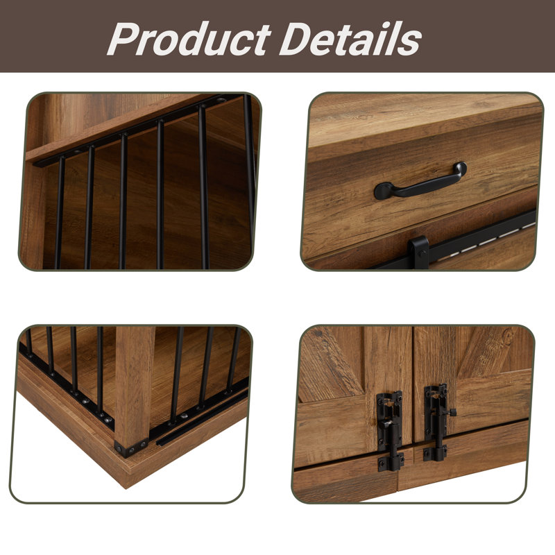 Tucker Murphy Pet™ Barn Door Large Dog Crate Furniture With 2 Drawers